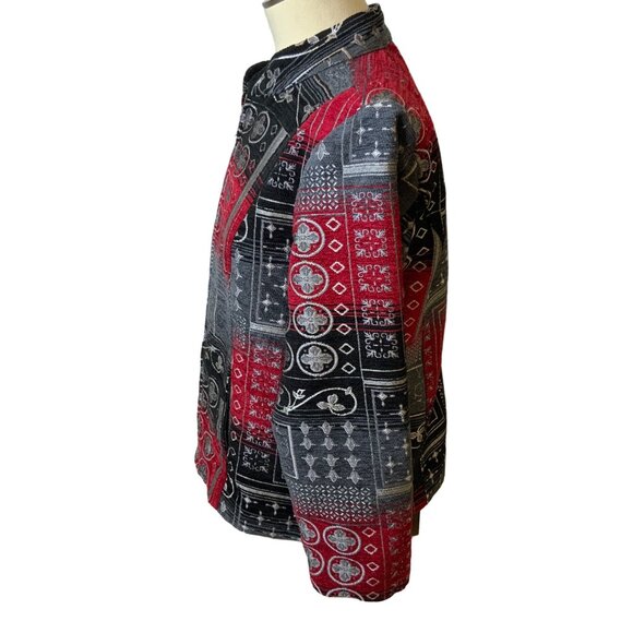 Christopher & Banks Tapestry Blazer Zipper Front women's large red, grey, silver - Picture 3 of 7